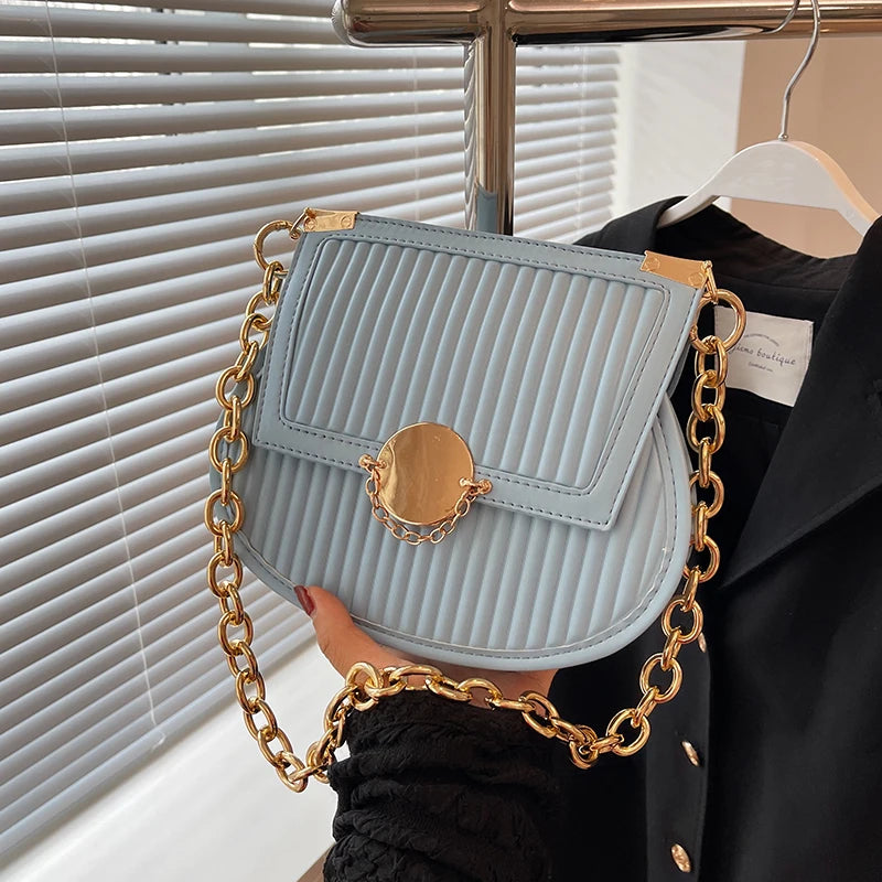 Embroidery Chain Women's Handbag PU Leather Shoulder Bag