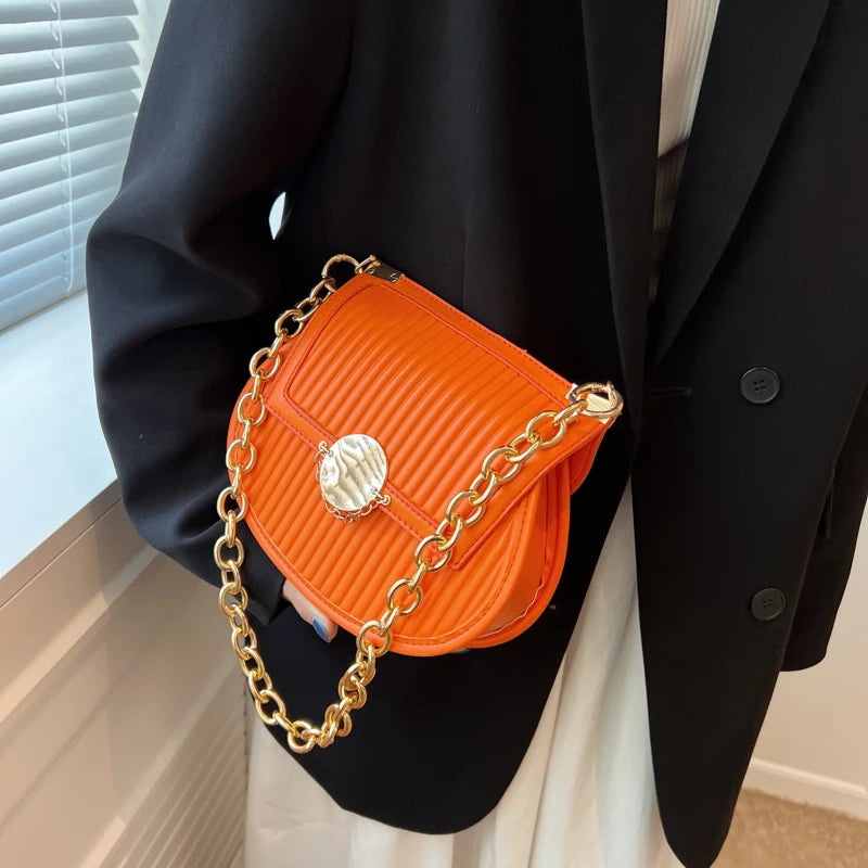 Embroidery Chain Women's Handbag PU Leather Shoulder Bag
