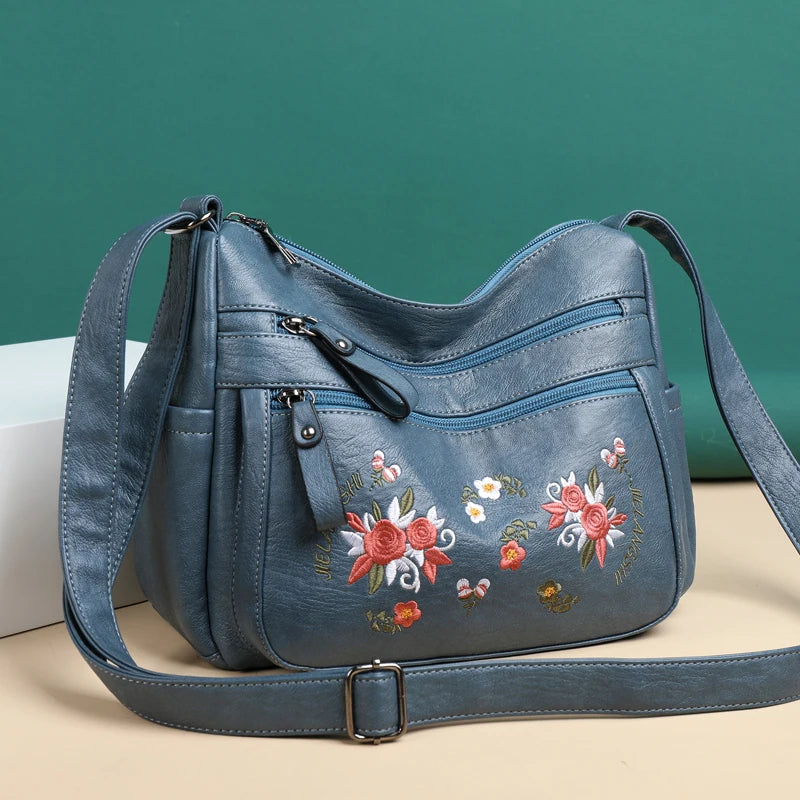 Floral Shoulder Bag Soft Leather Purses Women