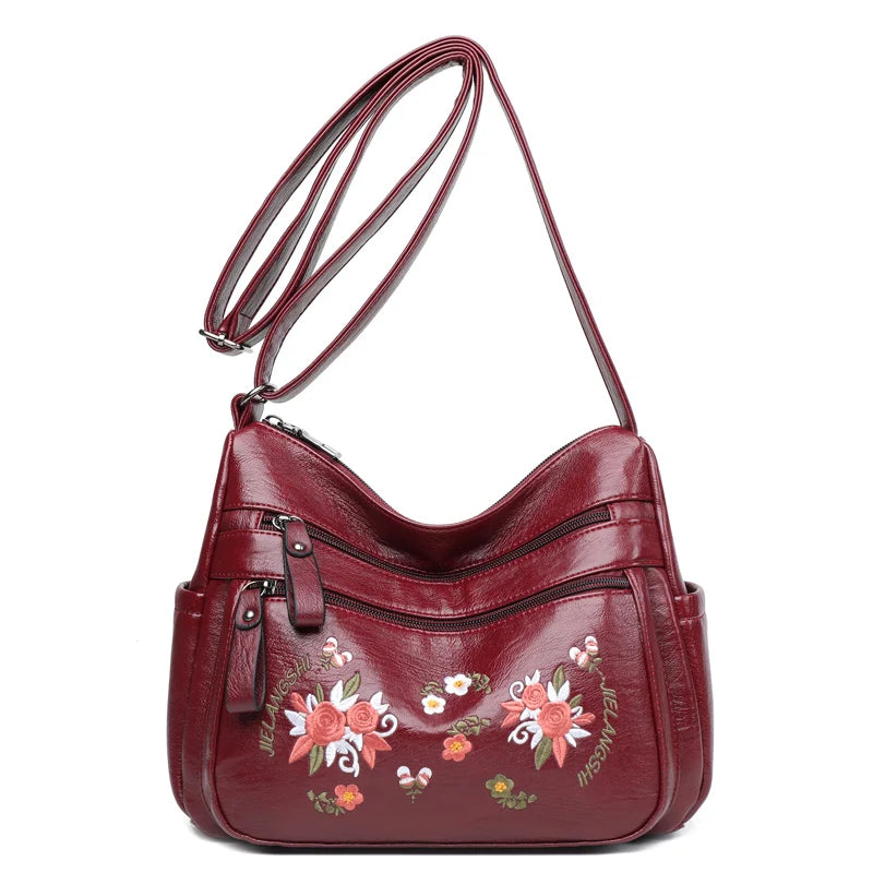 Floral Shoulder Bag Soft Leather Purses Women