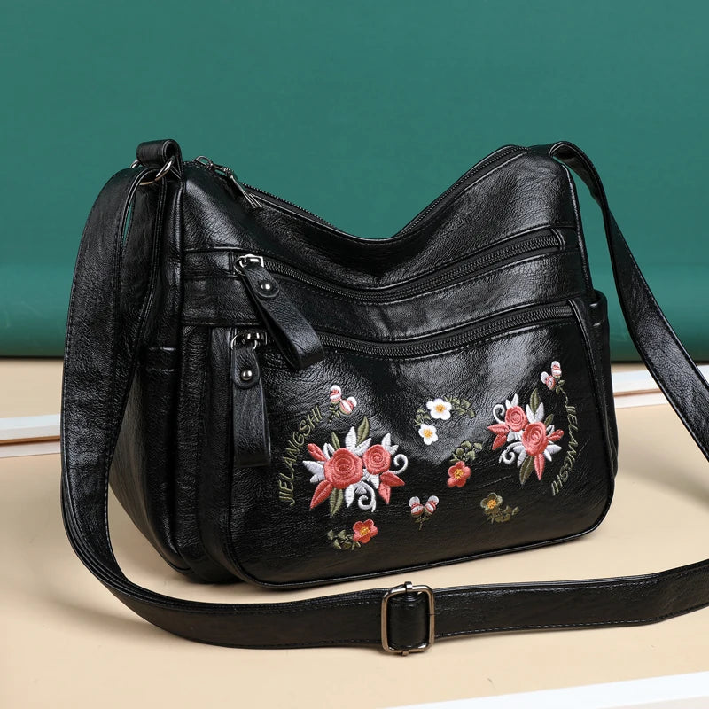 Floral Shoulder Bag Soft Leather Purses Women