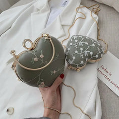 Embroidery Flowers Women Heart Clutch Evening Bags