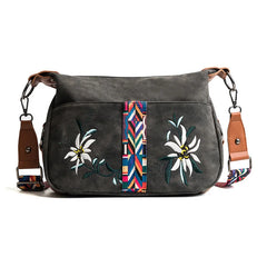 Vintage Embroidery Leather Hobo Shoulder Bag for Women