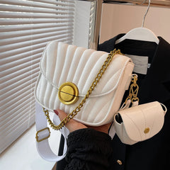 Embroidery Thick Chain Women's Handbag High PU Leather Shoulder Bag