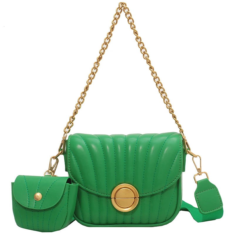 Embroidery Thick Chain Women's Handbag High PU Leather Shoulder Bag
