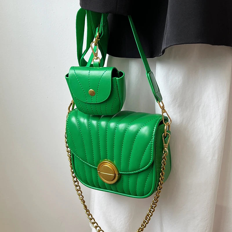 Embroidery Thick Chain Women's Handbag High PU Leather Shoulder Bag