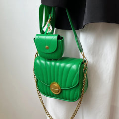 Embroidery Thick Chain Women's Handbag High PU Leather Shoulder Bag