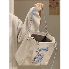 Japanese Embroidery Tote Bag Large Canvas Shopper Handbag