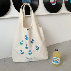 Embroidery Tulip Canvas Shoulder Bag for Women Large Capacity Ladies Casual Tote