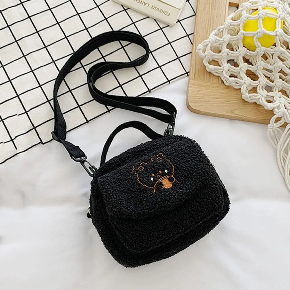 Khaki Bunny Plush Shoulder Bag Small Wool Cross Body Bag