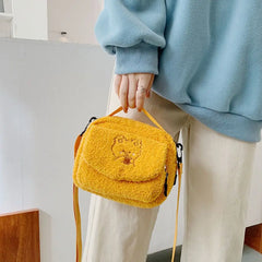 Khaki Bunny Plush Shoulder Bag Small Wool Cross Body Bag