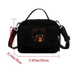 Khaki Bunny Plush Shoulder Bag Small Wool Cross Body Bag