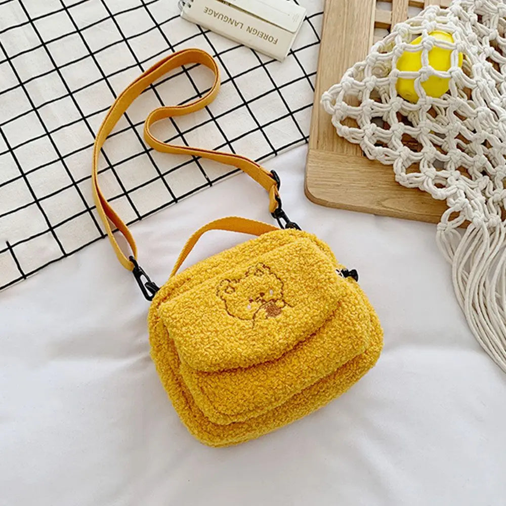 Khaki Bunny Plush Shoulder Bag Small Wool Cross Body Bag