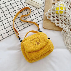 Khaki Bunny Plush Shoulder Bag Small Wool Cross Body Bag