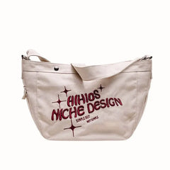 Embroidery Letter Canvas Shoulder Tote Bag Women Casual Armpit Handbag