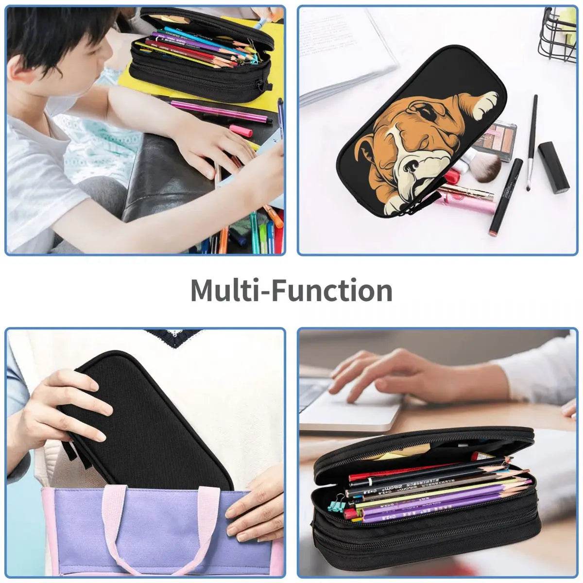 English Bulldog Pen Box Student School Anime Zipper Pen Bag