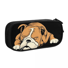 English Bulldog Pen Box Student School Anime Zipper Pen Bag