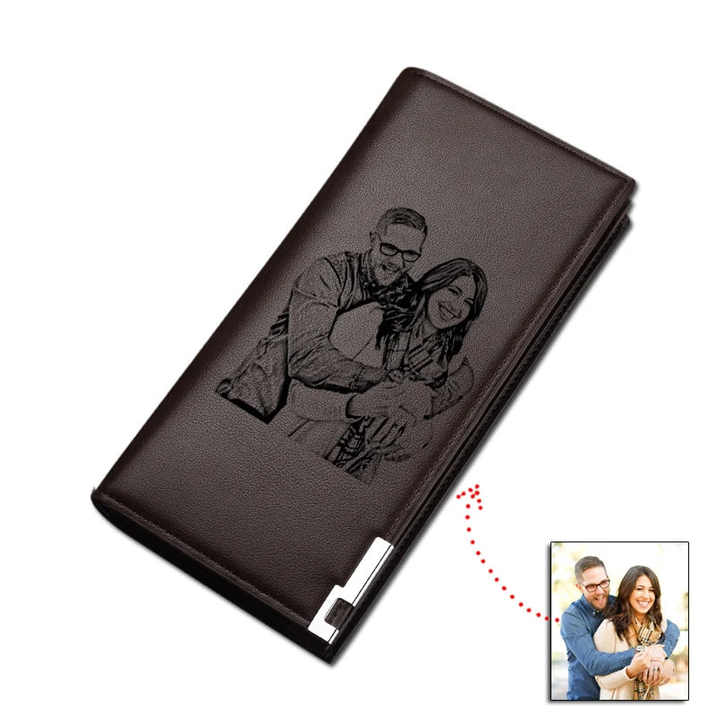Engraved Photo Text Wallet Personalized Men Bridegroom Bridesmaids Gift