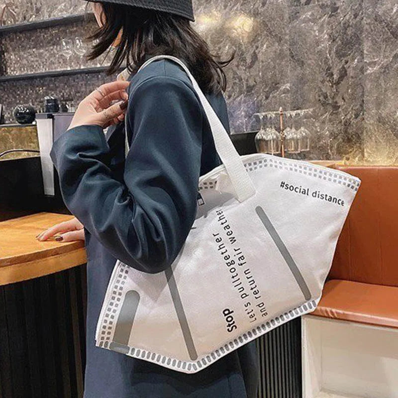 Environmental Canvas Mask Shoulder Bag Women Lady