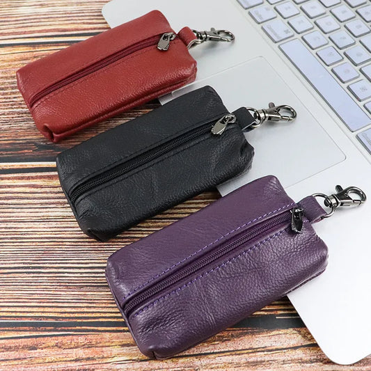 Etaofun Cowhide Zipper Wallet with Key Bag
