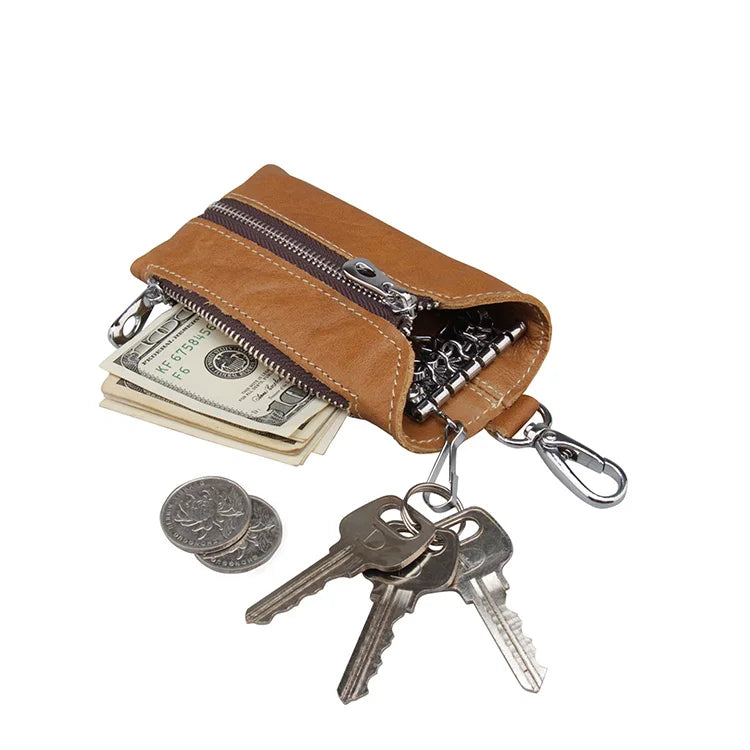 Vintage Leather Keys Wallet Keychain Zipper Key Case Bag Key Holder
