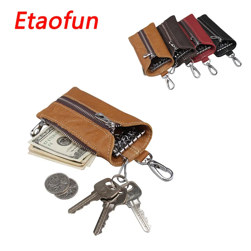 Vintage Leather Keys Wallet Keychain Zipper Key Case Bag Key Holder