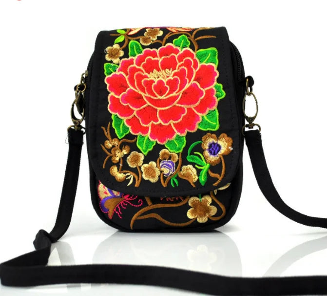 Ethnic Style Flip Embroidery Mobile Phone Bag Mini Zero Wallet