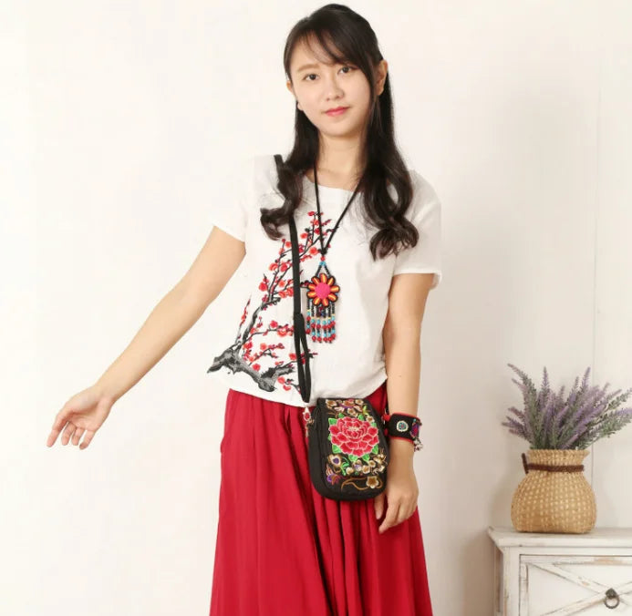 Ethnic Style Flip Embroidery Mobile Phone Bag Mini Zero Wallet