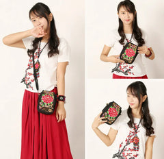 Ethnic Style Flip Embroidery Mobile Phone Bag Mini Zero Wallet