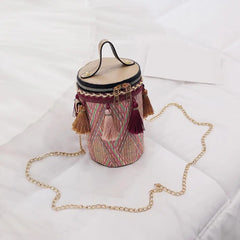 Ethnic Tassel Shoulder Messenger Handbags PU Leather Weaving Women Casual Small
