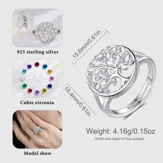 925 Silver Tree of Life Adjustable Ring Men Women Tree of Life Silver Ring