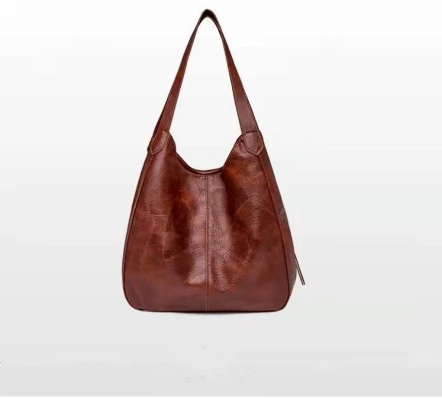 European & American Retro Soft Leather Handbag, Large-capacity Shoulder Bag