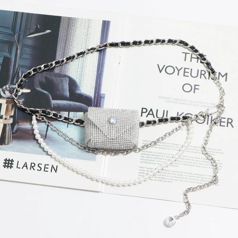 Mini Rhinestone PVC Waist Pack Women Fanny Pack Metal Chain Belt