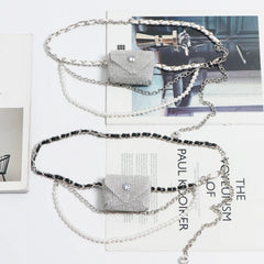 Mini Rhinestone PVC Waist Pack Women Fanny Pack Metal Chain Belt