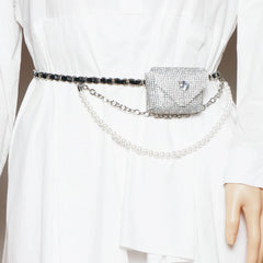 Mini Rhinestone PVC Waist Pack Women Fanny Pack Metal Chain Belt