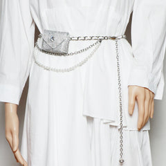 Mini Rhinestone PVC Waist Pack Women Fanny Pack Metal Chain Belt
