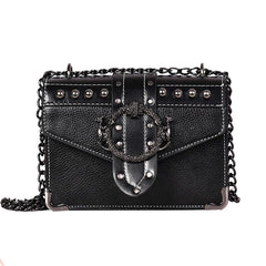 European Style Square PU Leather Handbag with Chain Shoulder Strap