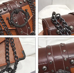 European Style Square PU Leather Handbag with Chain Shoulder Strap