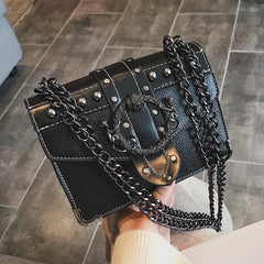 European Style Square PU Leather Handbag with Chain Shoulder Strap