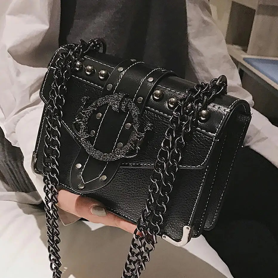 European Style Square PU Leather Handbag with Chain Shoulder Strap