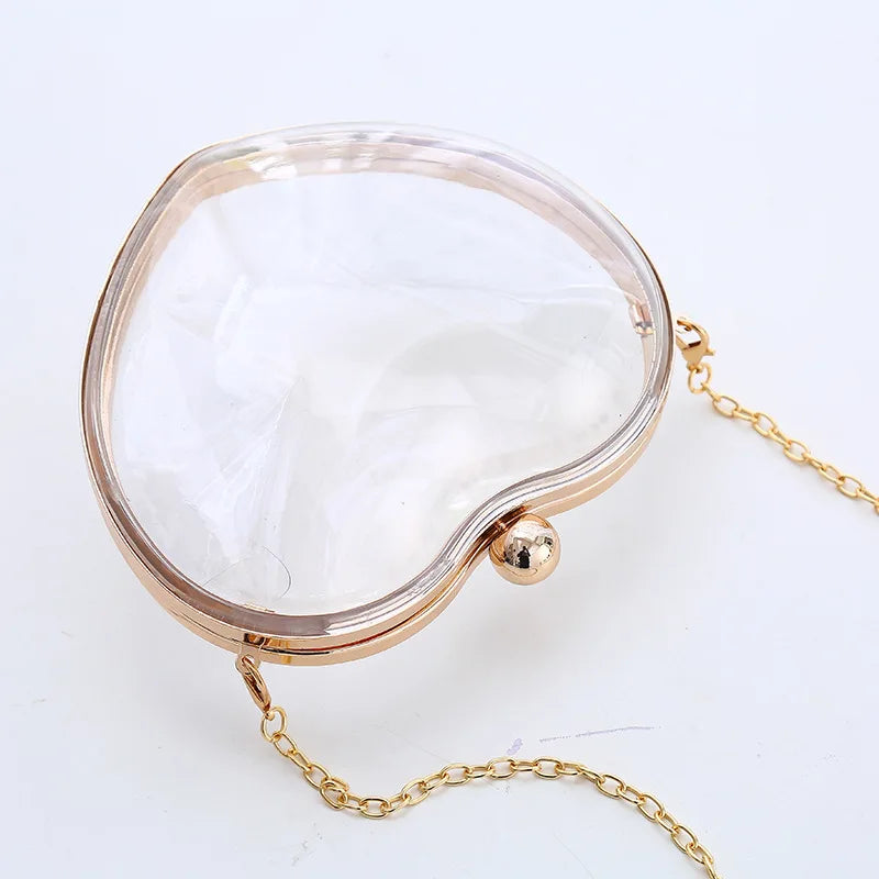 European Acrylic Women Handbag Heart Shape Crossbody Shoulder Bag
