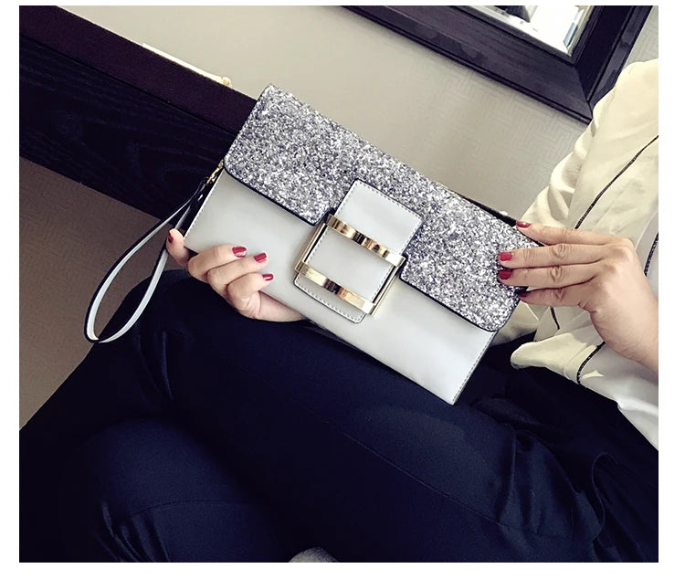 Retro Sequin Shoulder Bag Short Handle Chain Messenger Evening Bag