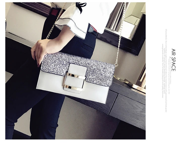 Retro Sequin Shoulder Bag Short Handle Chain Messenger Evening Bag