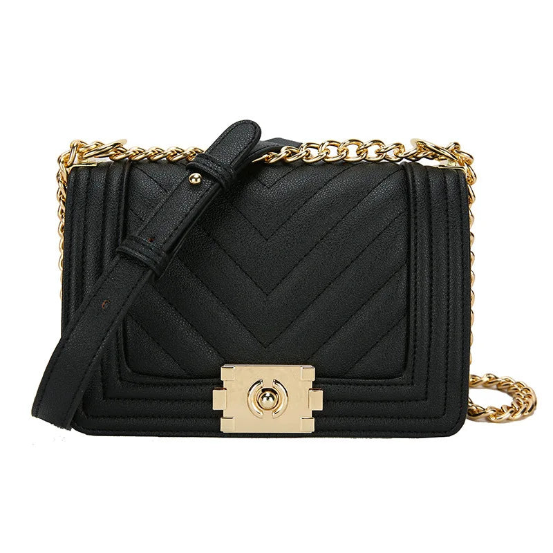 European Style Women's Shoulder Bag Stripes Lock Chain Large Capacity