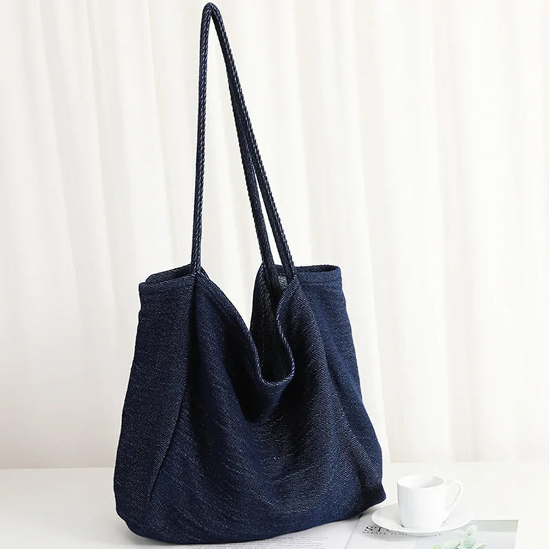 European Vintage Denim Tote Large Capacity Handbag