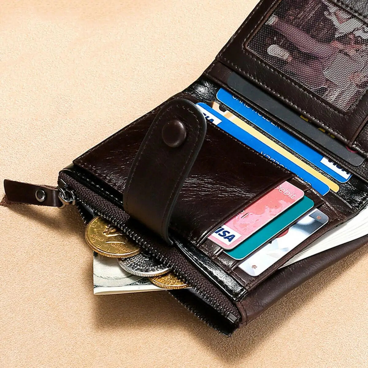 European American Retro Cowhide Men's Wallet RFID Short Wallet