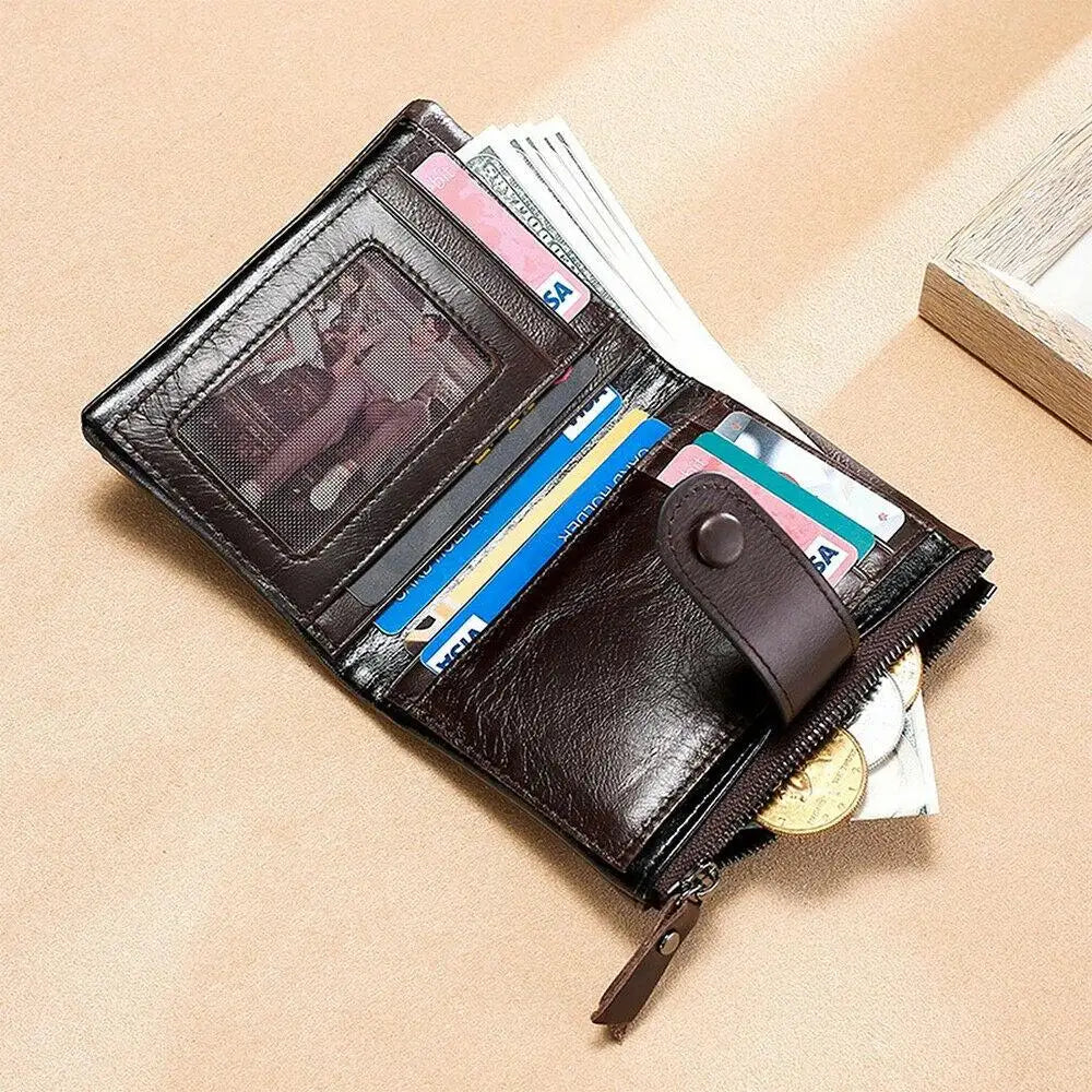 European American Retro Cowhide Men's Wallet RFID Short Wallet