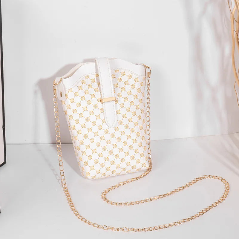 Retro Printing Mini Bucket Bag Chain Handbag