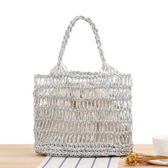 Silver Thread Hollow Crocheted Bag Beach Straw Bag