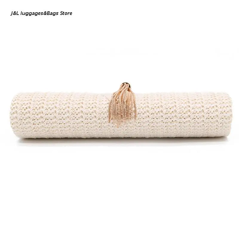 Evening Dinner Tassel Clutch Straw Bag Crossbody Ring Handle Banquet